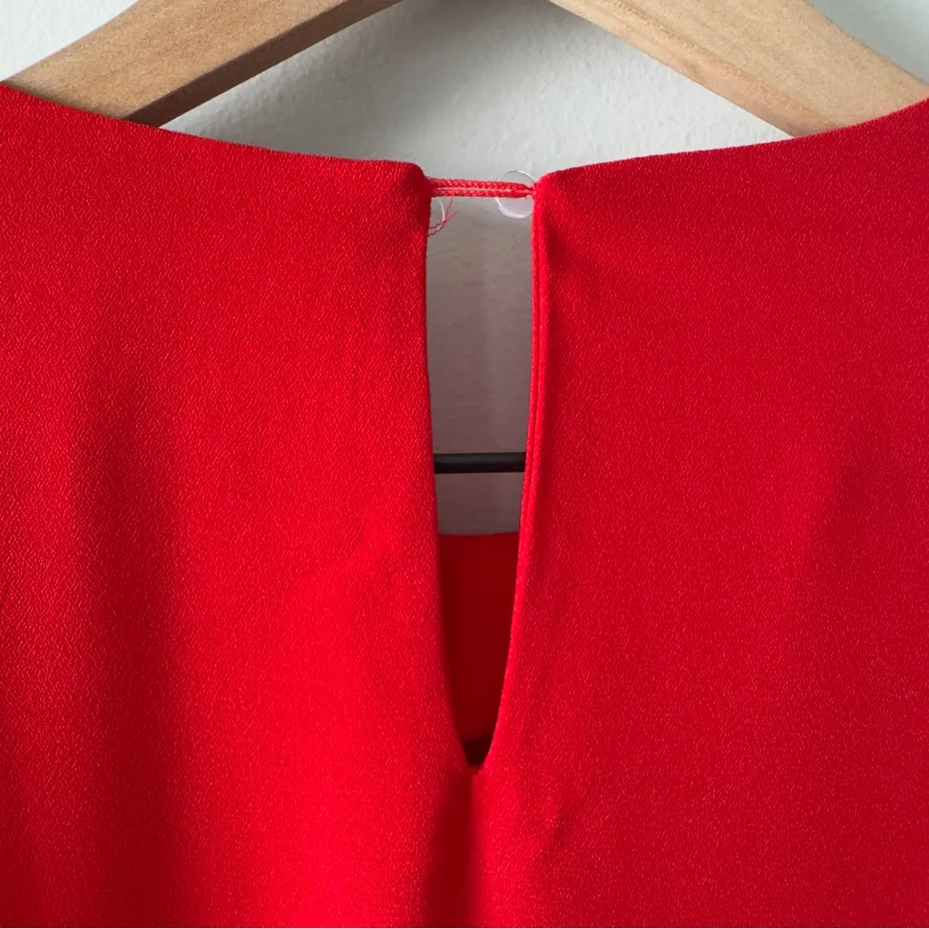 Pomander Place Carlota Peplum Blouse in Red Long Sleeve Top Ruched Flowy Keyhole - Image 6
