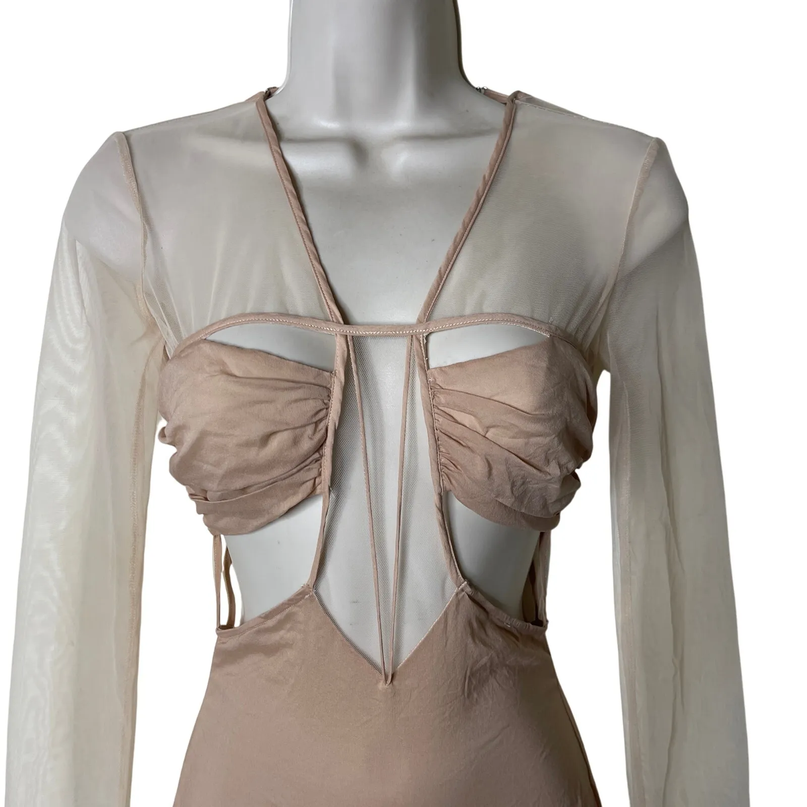 Nensi Dojaka Gathered Long Sleeve Bra Top In Sable Tan Sz XS - Image 4