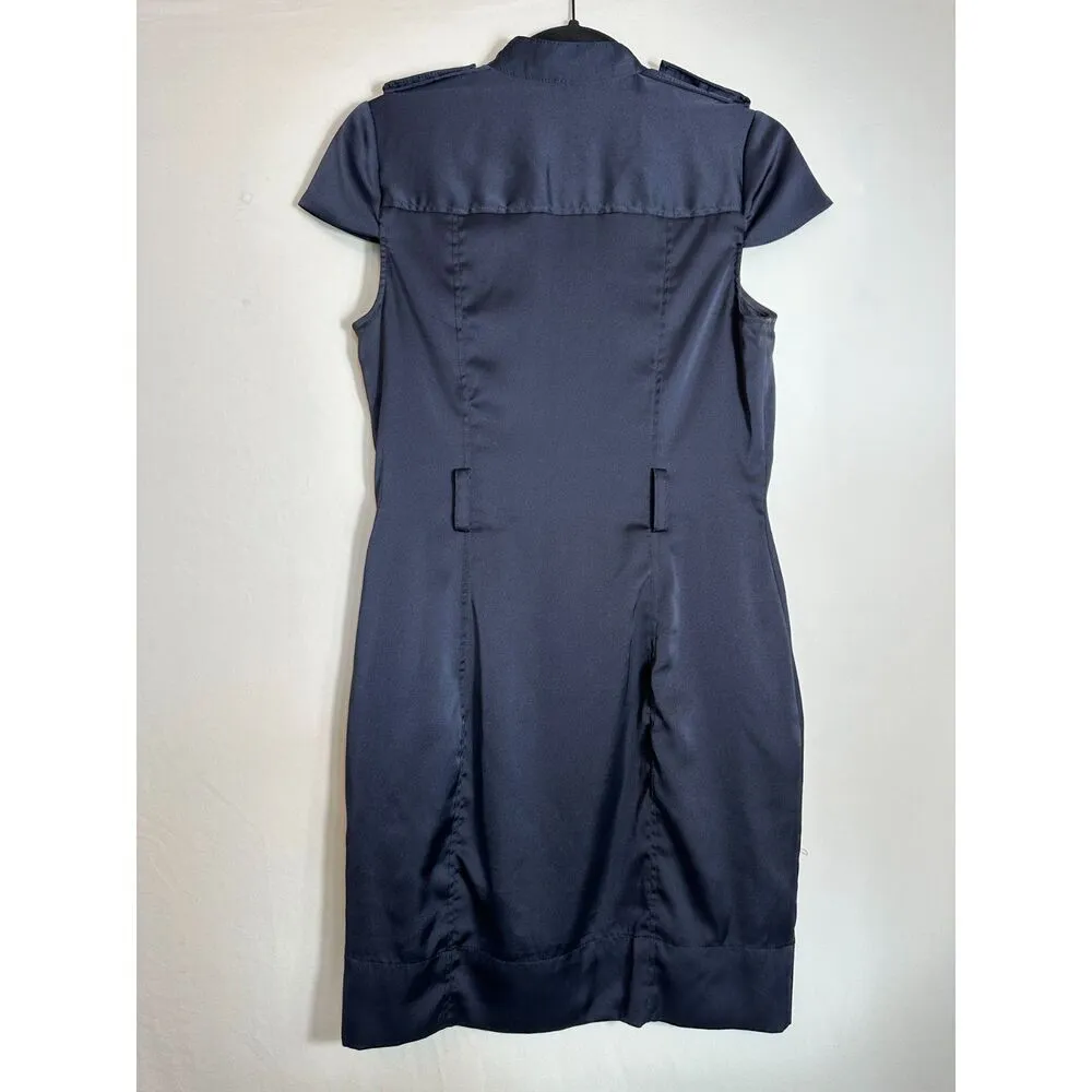 y2k Express Blue Satiny Button Up Utility Mini Dress Size 6 - Image 7