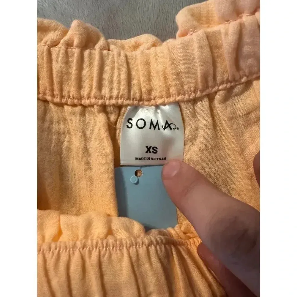 Soma Lounge Pants Size XS Orange Cotton Loose Flowy Beachy Gauzy - Image 3