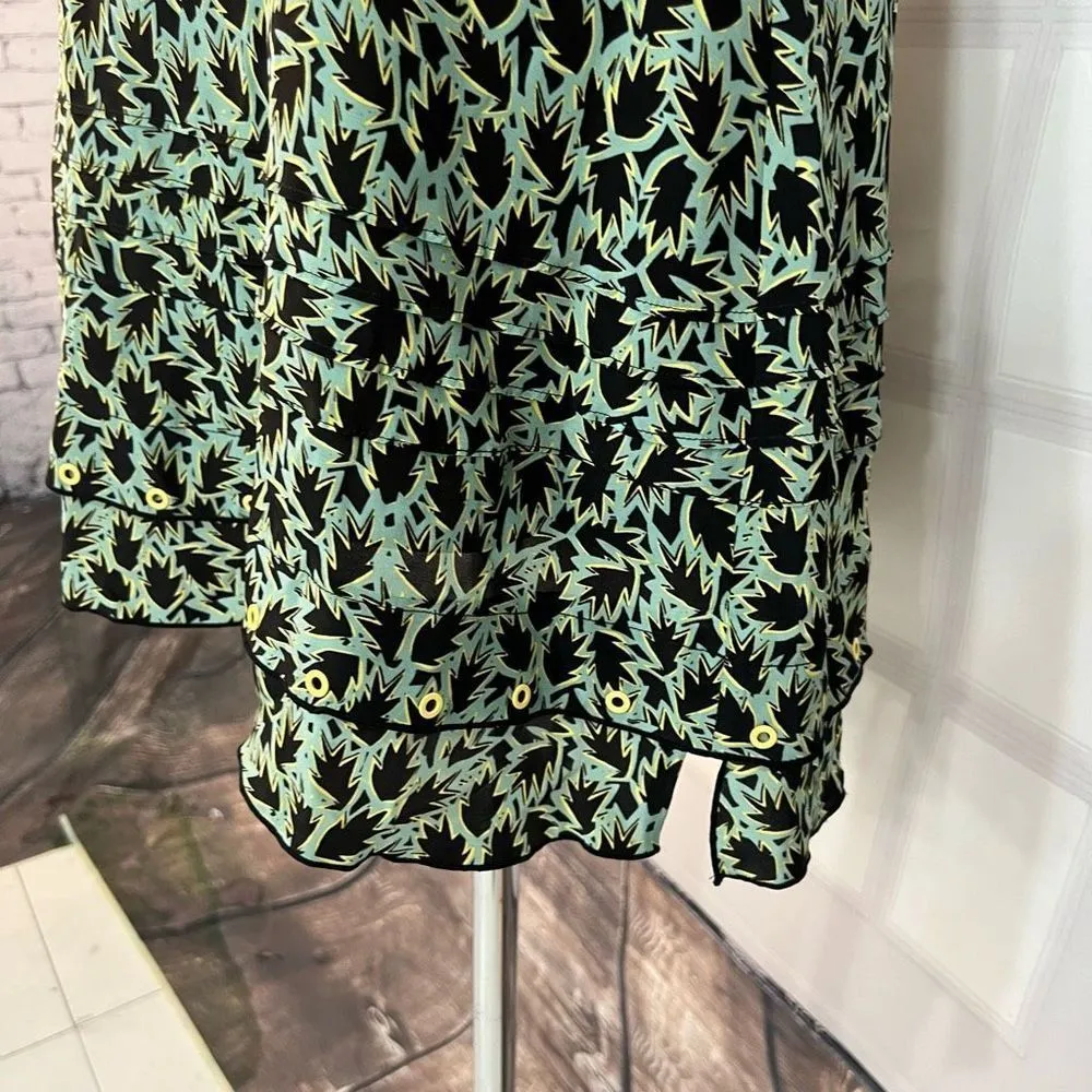 Derek Lam 10 Crosby short sleeve silk blend leaf print gold grommet detail dress - Image 6