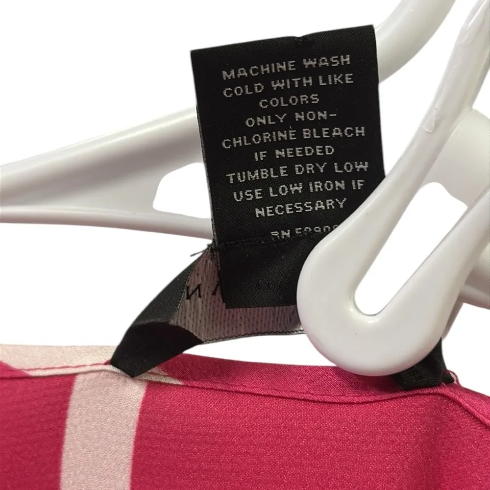 Investments Pink White Striped Satin Long Sleeve Split Neck Blouse Womens Medium - Image 10