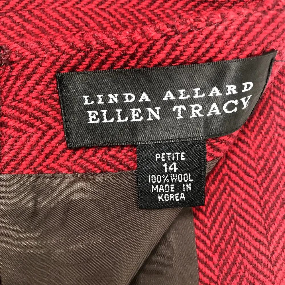 ELLEN TRACY LINDA ALLARD Wool Skirt Suit Women 14P Classic Business Ofice Retro Red Size 14 - Image 9