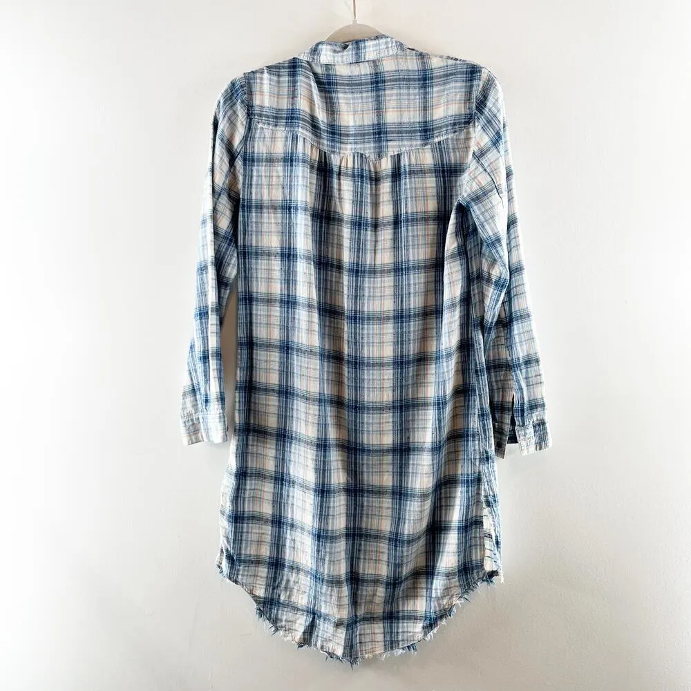 Free People Eight Days A Week Long Sleeve Plaid Shirt Dress Blue XS - Image 8