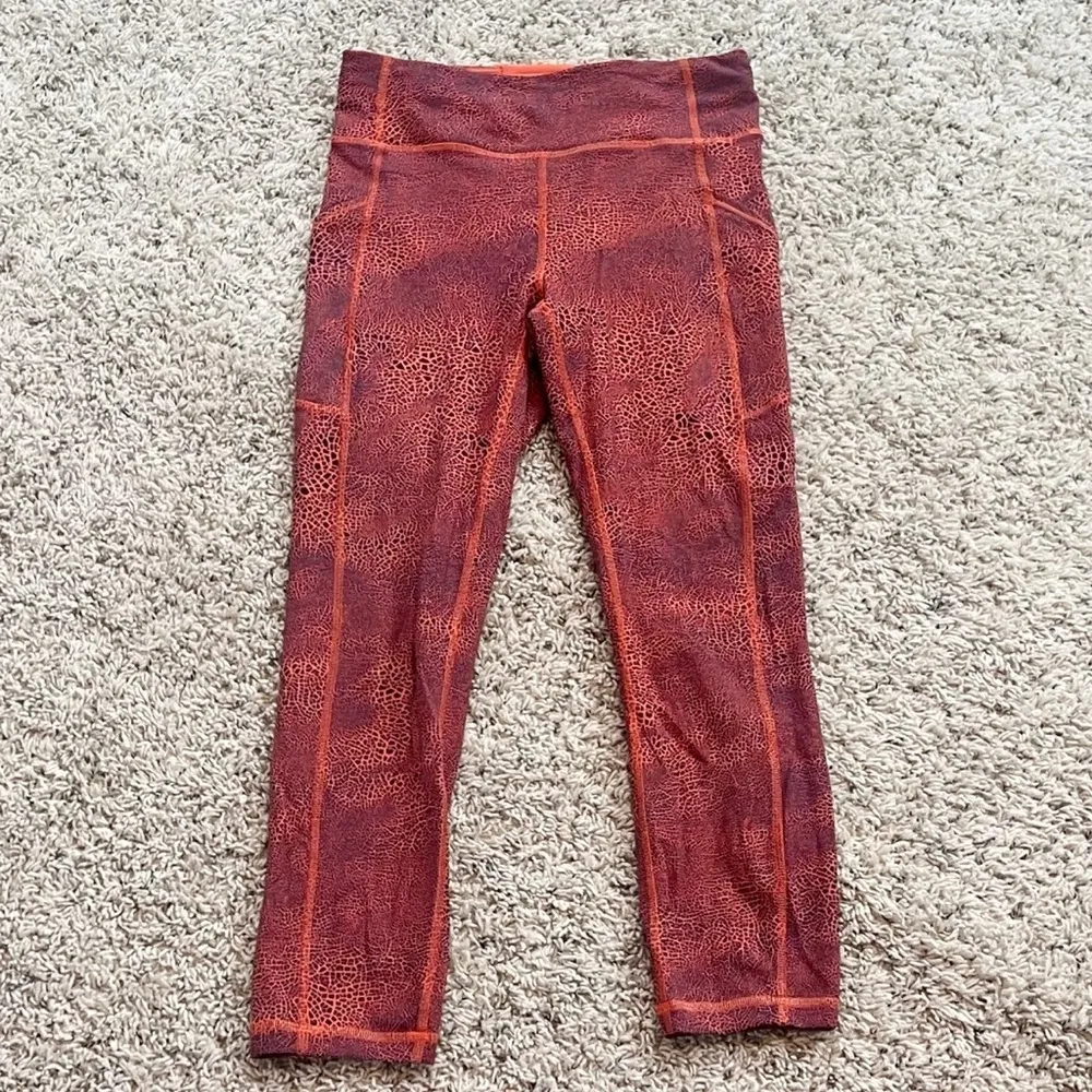 Lululemon Invigorate High Rise Crop 8 23” Crackle Glaze Vintage Orange Larkspur - Image 6