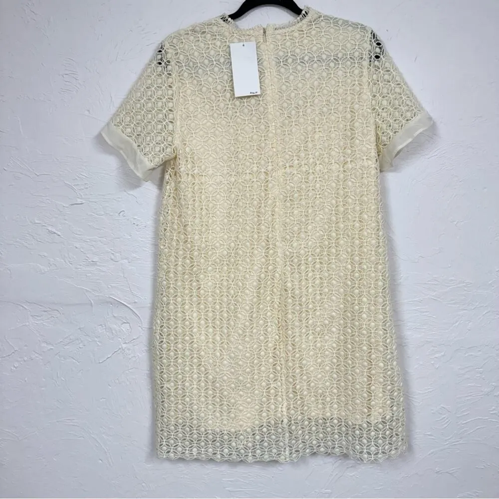 Ellison Cream Crochet Knit Mini Sheath Dress Womens M Eyelet Lace Beachy Boho Size M - Image 13