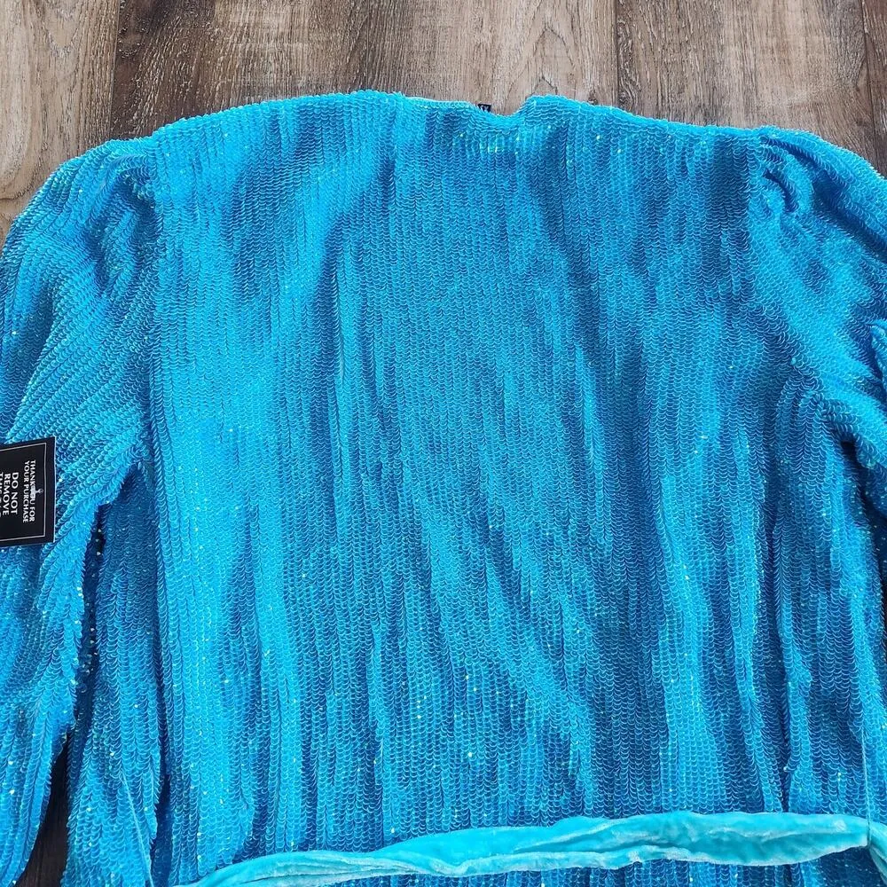 Retrofete Gabrielle Robe Dress in Blue Sequins Size XS NWOT Long Sleeve Belt - Image 8