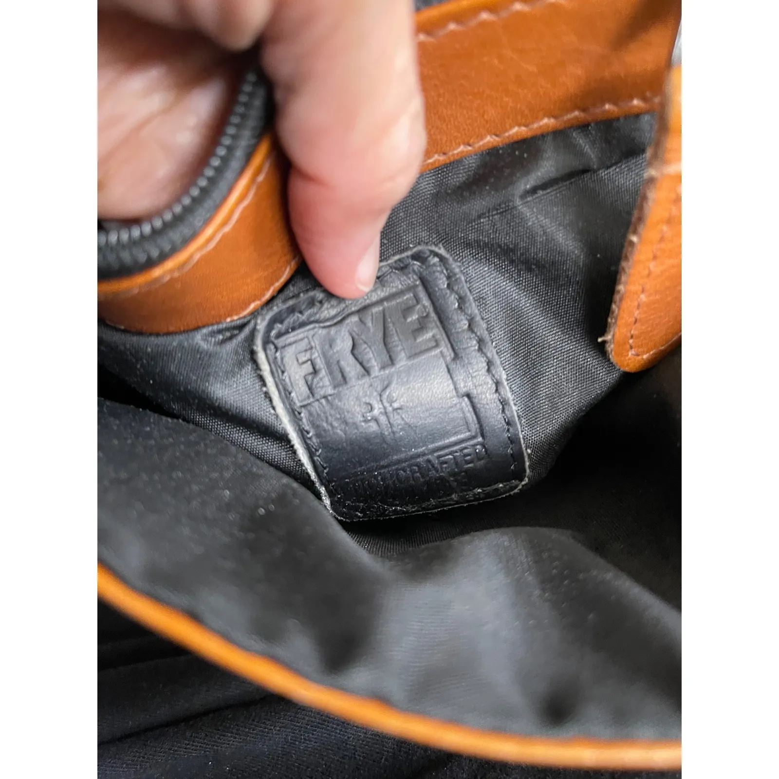 FRYE Women Tan Leather Flap Top Mini Backpack Purse Bag saddle bag VTG crossbody - Image 13