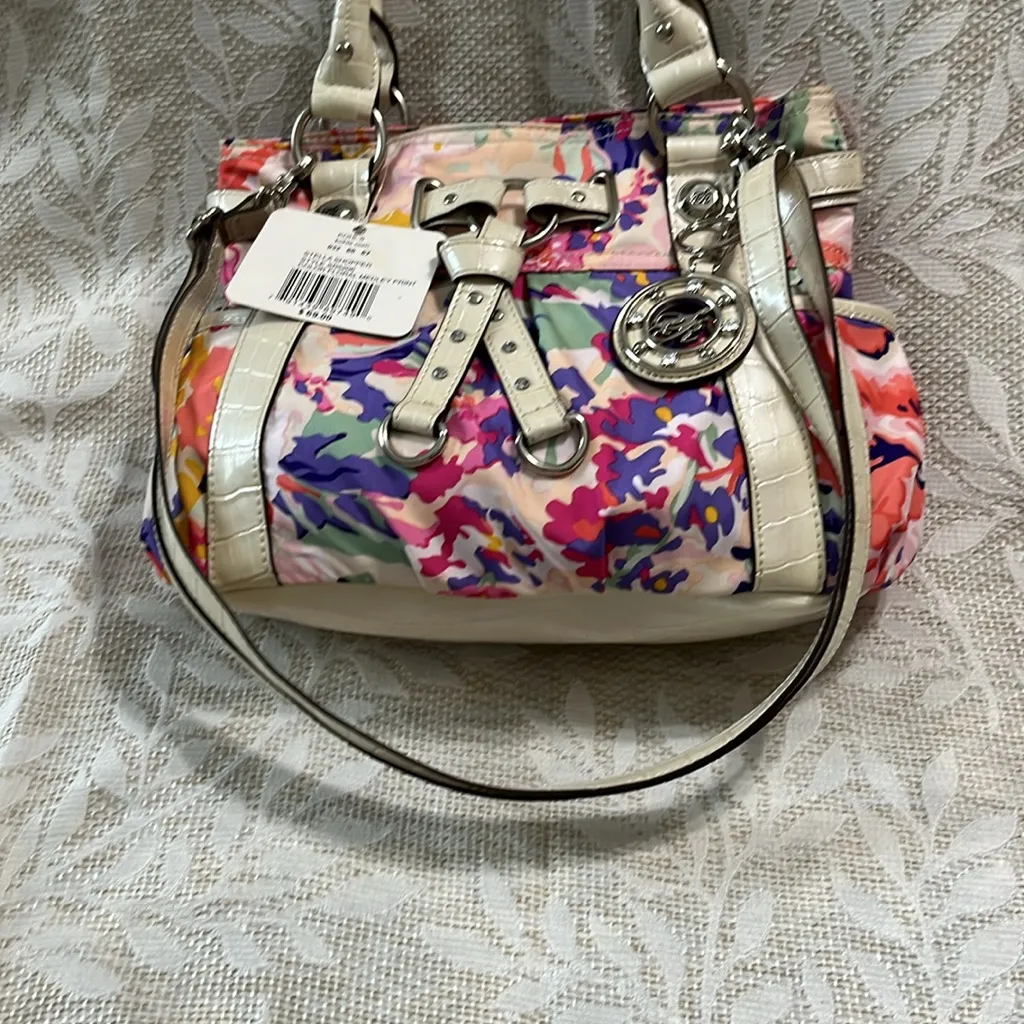Sienna Ricchi Stella Shopper‎ Floral Medley Fabric Print Cream Moc Croc Trim Pink - Image 5