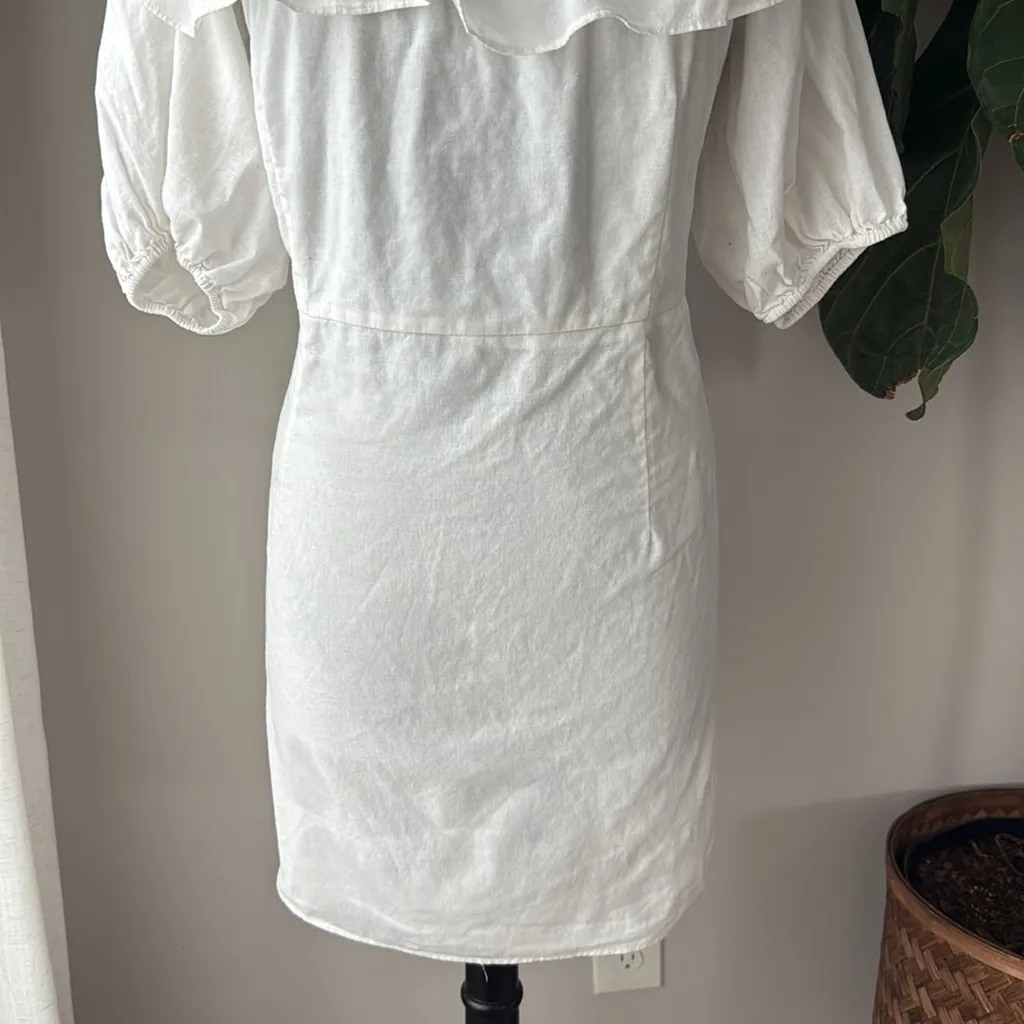H&M White Flounce Sleeve Off-The-Shoulder Linen Mini Dress - Image 5