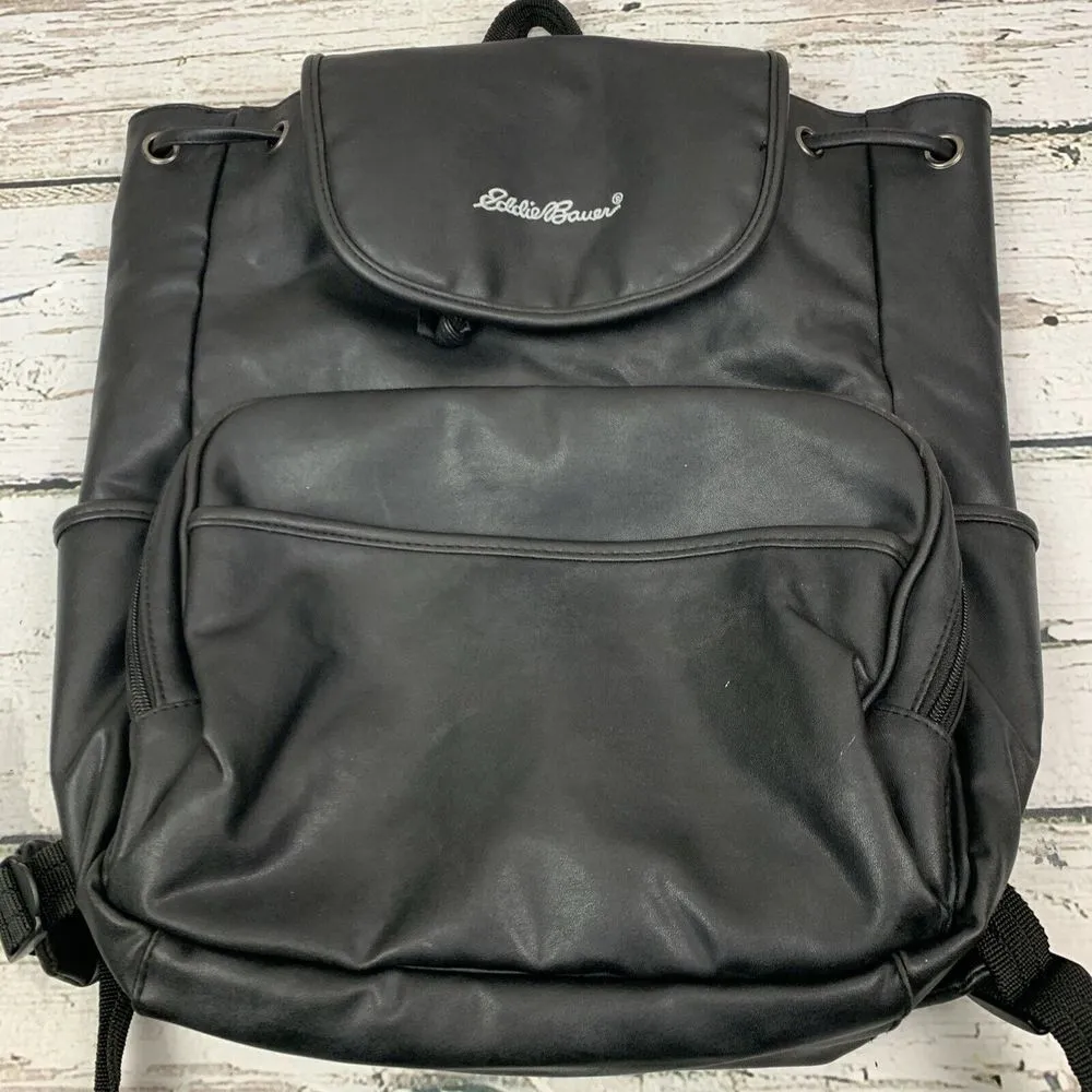 Eddie Bauer Black Faux‎ Leather Backpack Versatile Travel Daypack Diaper Bag - Image 3
