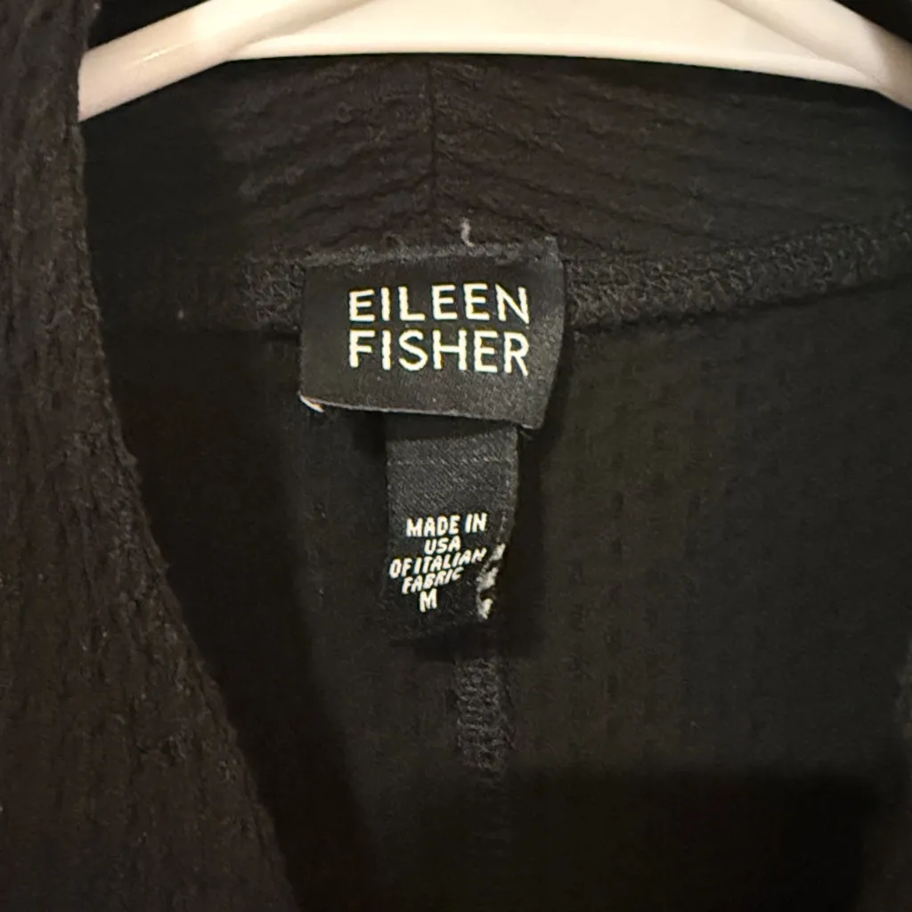 EILEEN FISHER Blazer Jacket Medium Black Viscose Blend Waffle Knit Open Front - Image 3