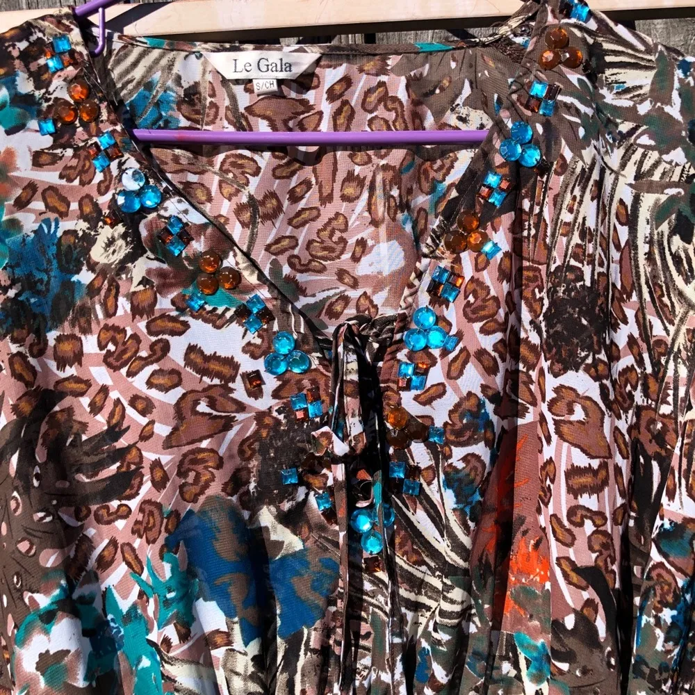 Le Gala Jeweled Sheer Swim cover up S Brown - Image 2