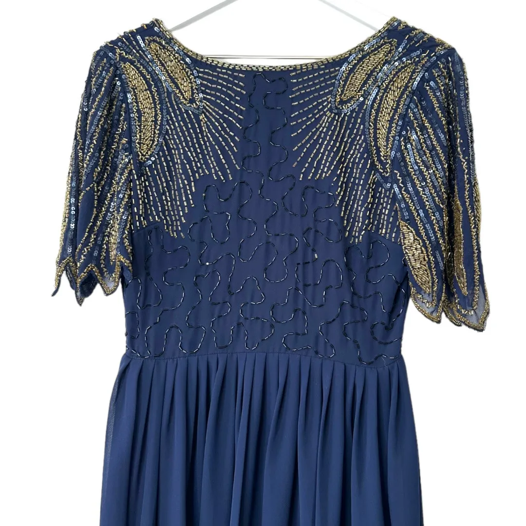 ASOS Virgos Lounge Lena Navy Beaded Maxi Dress Size 6 - Image 5