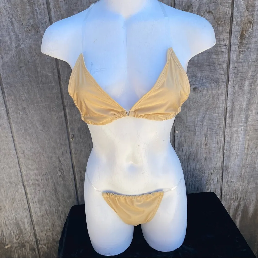 SherryLo Nude Clear Strap Thong Swim 2 Piece Bikini Set Size L Gold Size L - Image 2