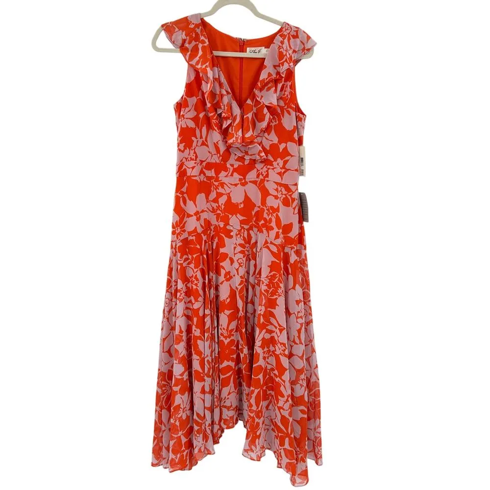 NWT ELIZA J Print Handkerchief Hem Midi Dress SIZE 10 $168 FLORAL EJ9M2463 - Image 2