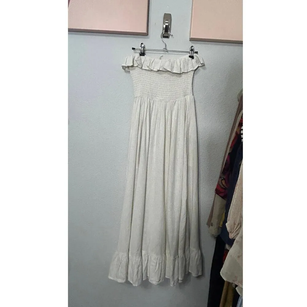 NEW Free People Lush Life Linen Strapless Midi Dress Small Off White Cottagecore - Image 5