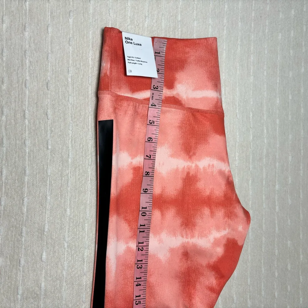 Nike Women's Dry-Fit Leggings-Madder Root&Clear Tie-Dye One Luxe Mid-Rise Size L - Image 9