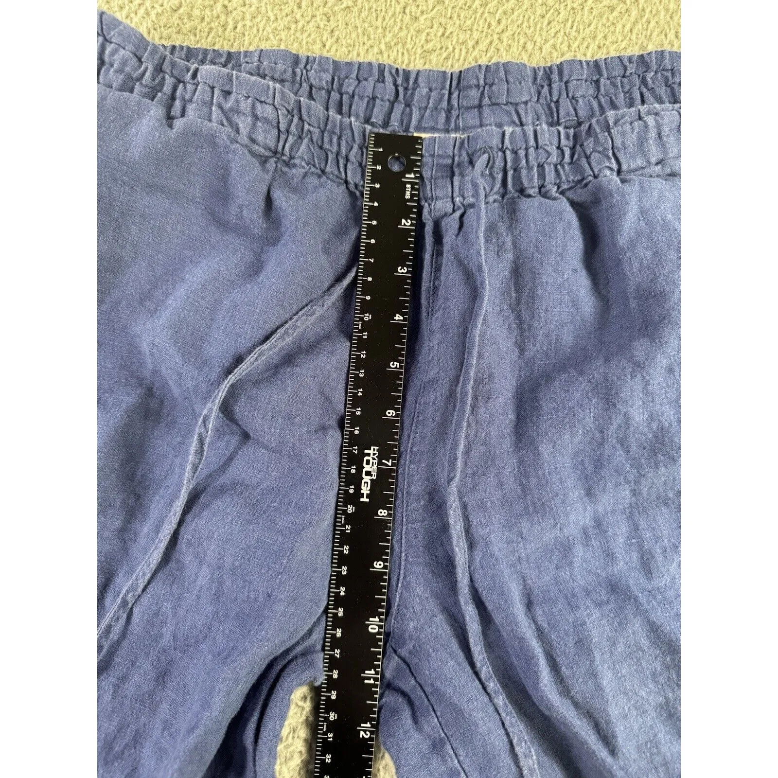 Jones New York Sport‎ Pants Women Large Mid Rise 100% Linen Cropped Solid Blue - Image 4