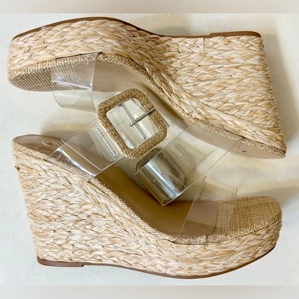 Heart in D Zahara Double Strap Espadrille Wedges Natural/Clear Size 9 Tan - Image 11