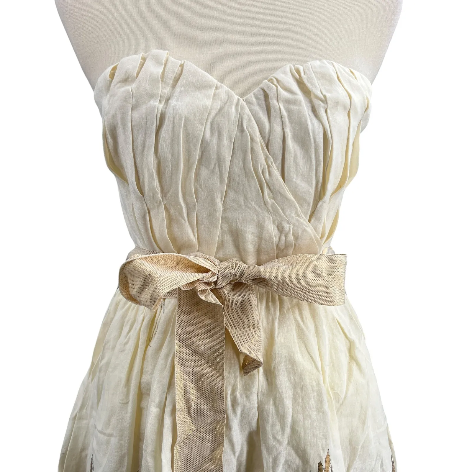 Anthropologie Moulinette Soeurs Dress Strapless Gold Ikat 4 NWT Linen Cotton - Image 2