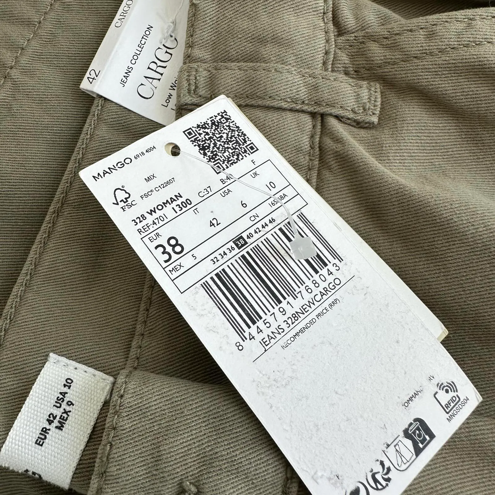 Mango Mid-Rise Straight Leg Cargo Jeans Khaki Green NWT Size 6 - Image 3