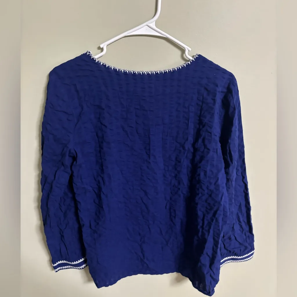 J. Crew Top Size XS Cottage Boho Square Neck Embroidered Blue Floral Peasant - Image 2