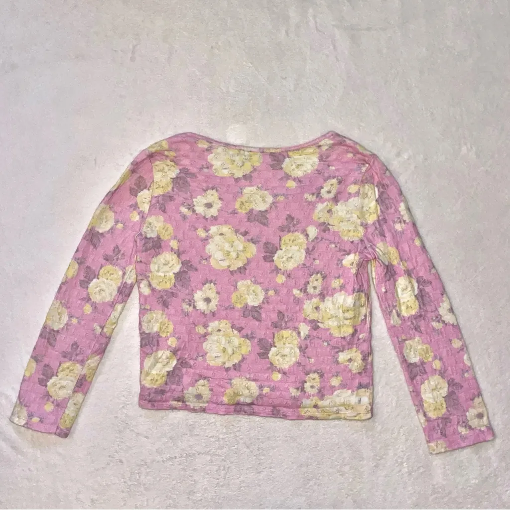 LoveShackFancy Pink and Yellow Floral 3/4 Sleeve Length Pullover Sweater size XS - Image 6