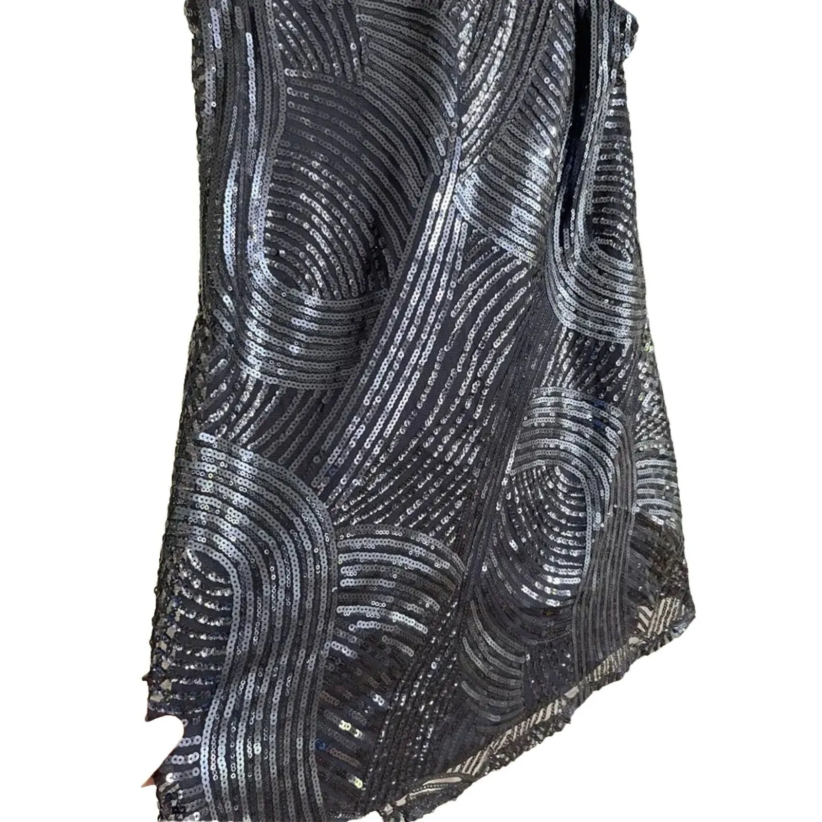 Navy Blue Swirled Pattern Sequined Swing Dress Size Small - Image 3