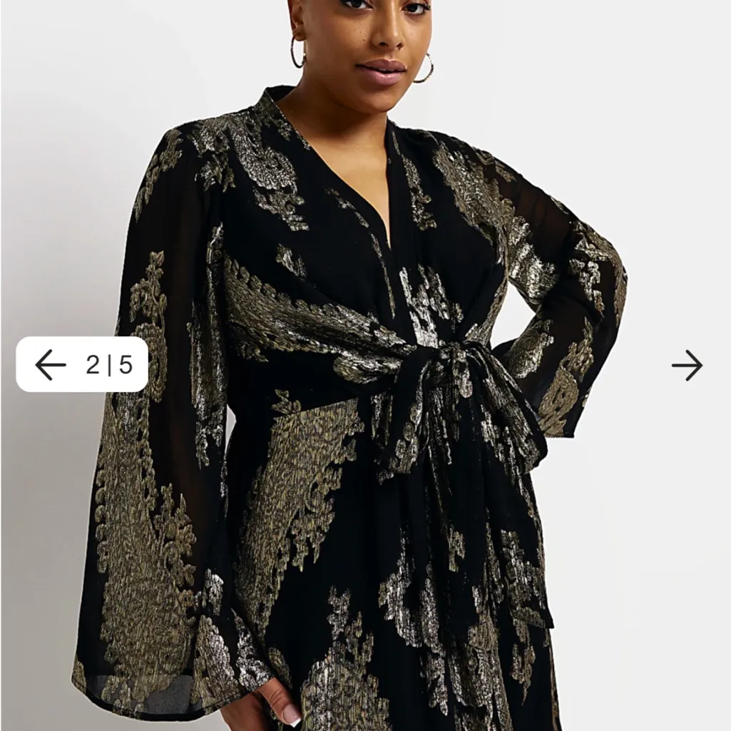 RIVER ISLAND NWT Gold Paisley Long Sleeve Draped Midi Dress 26 5x 6x - Image 6