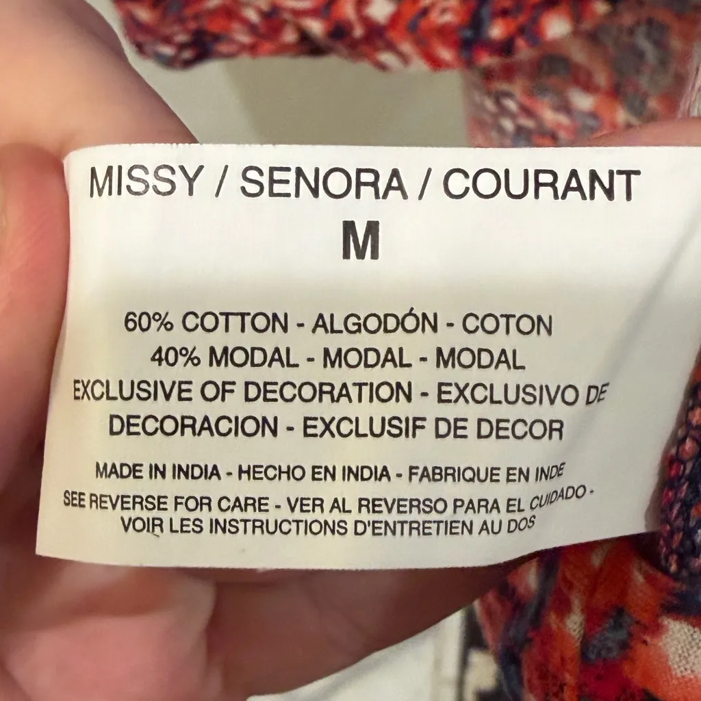 Vintage America Jolita Top V Neck 3/4 Roll Tab Sleeves Navy Print Size M Blue Size M - Image 12