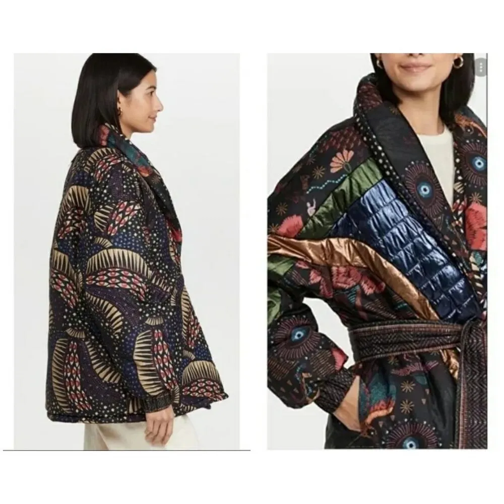 💕FARM RIO💕 Black Wild Bananas Metallic Reversible Puffer Jacket Large L NWT - Image 7