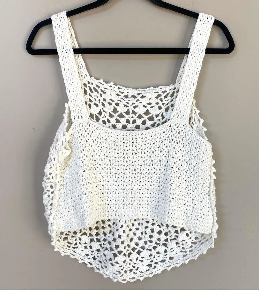 Rebecca Taylor “Crochet Doily” white moonstone open knit tank top Size … - Image 10