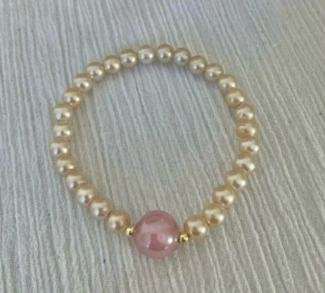 Pink Pearl Bracelet “Mara” Glass Bead Spinner Tactile Elastic Boho - Image 5