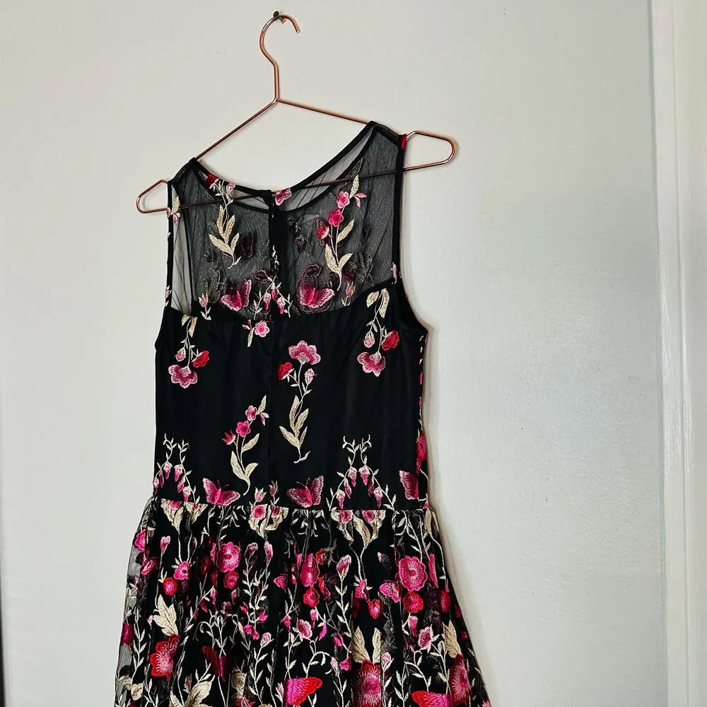 SHOSHANNA MIDNIGHT Black Pink Bayard Embellished Floral Mesh Mini Dress Size 8 - Image 9