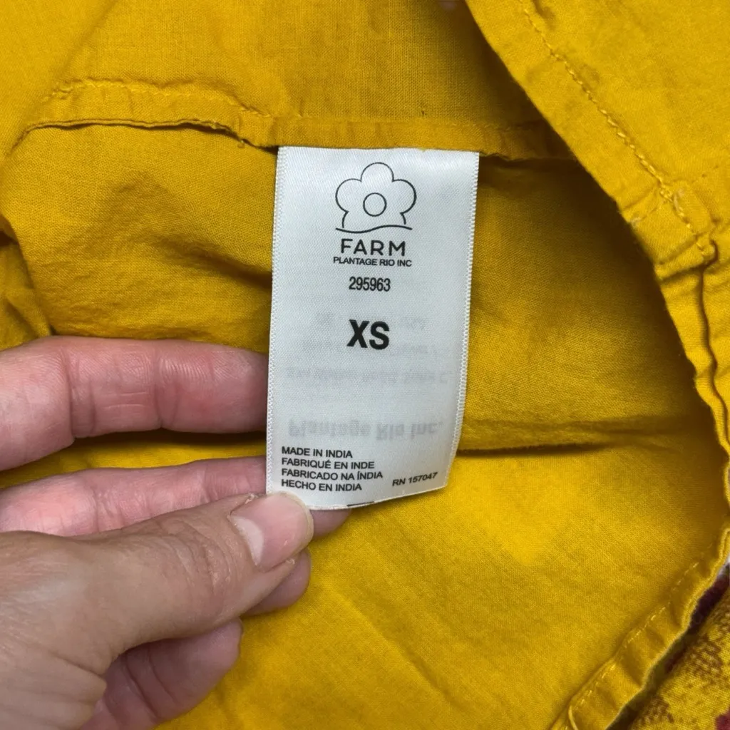 Farm Rio Flowerdoscopic Cotton Ruffle High Neck Floral Mini Dress Yellow Size XS - Image 11