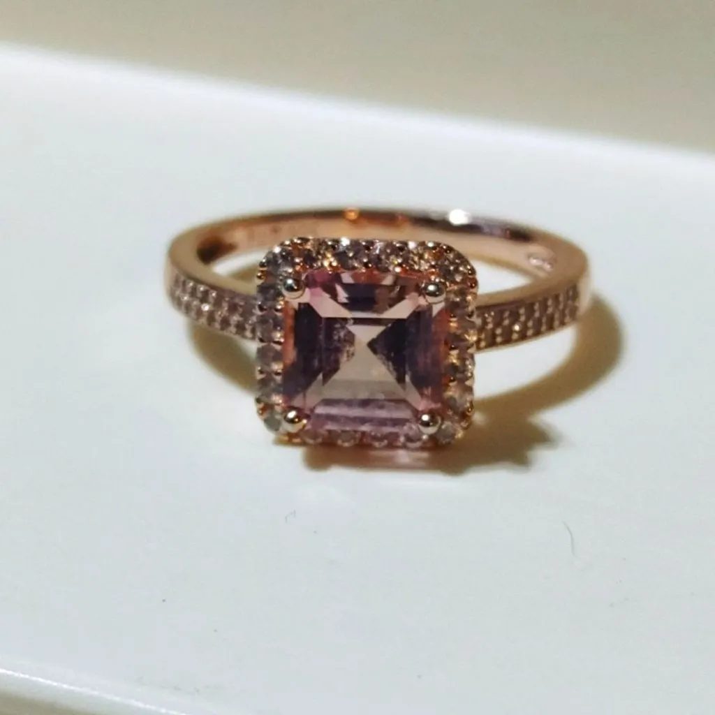 Halo Pink Glow Stone Silver Ring Size 7 Cushion Cut Rose Gold HGE 925 Sterling - Image 14