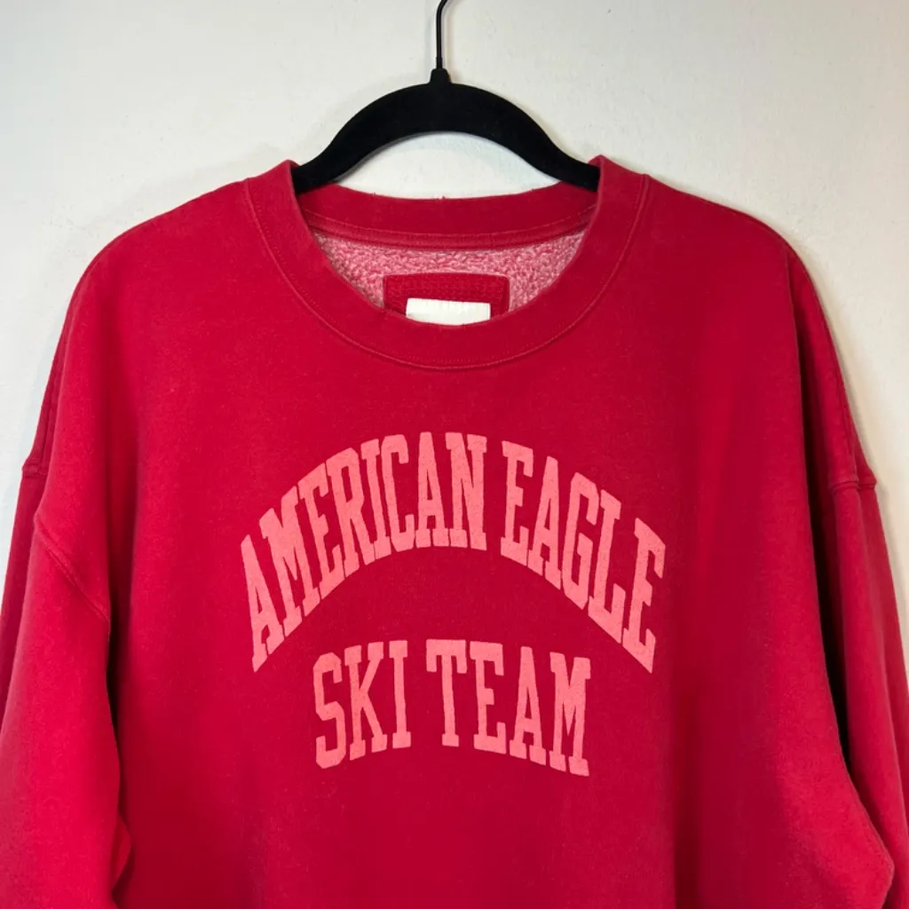 American Eagle Ski Team Crew Neck Sweatshirt Red Pullover Oversized Womens Large - Image 2