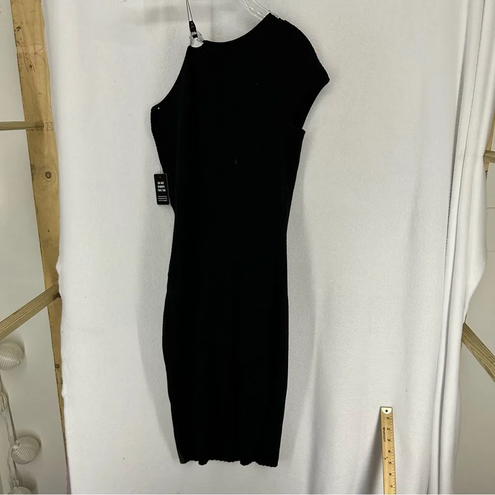 NWT Express One Shoulder Bodycon Midi Ribbed Dress Medium Black - Image 7