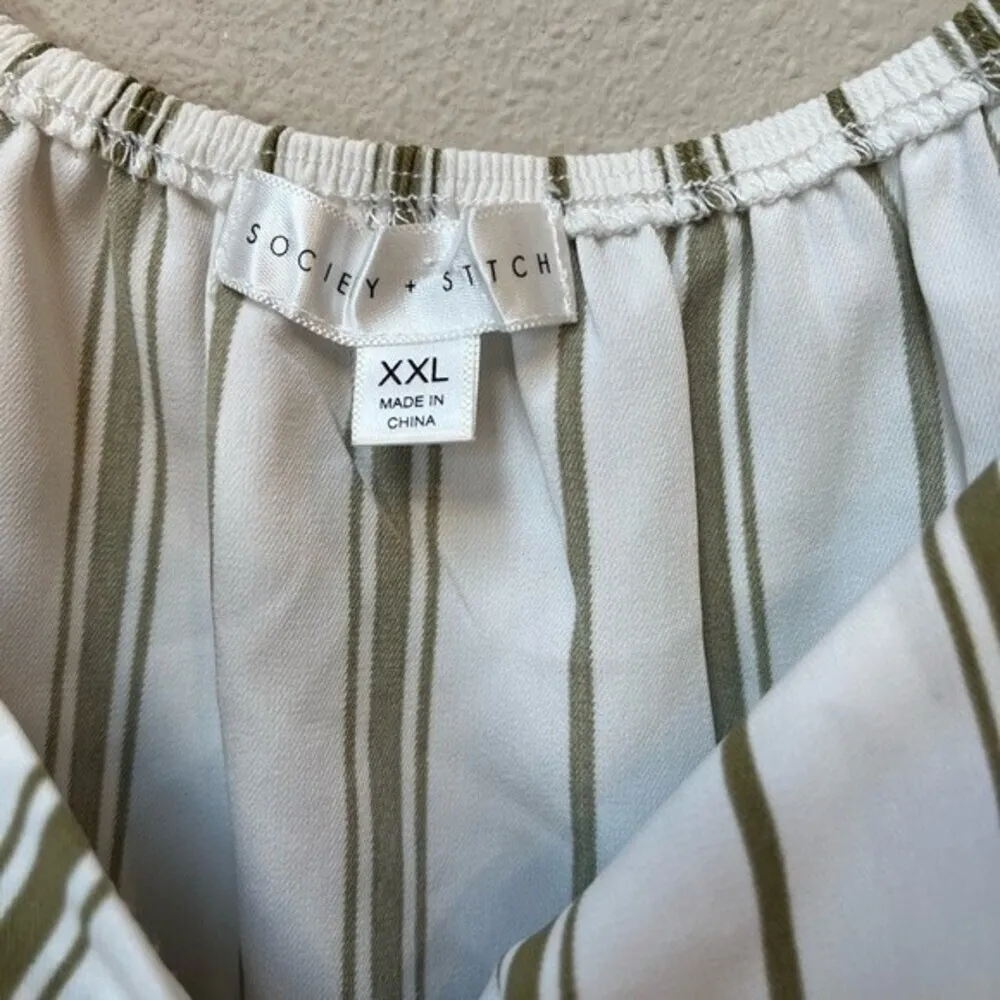 Society + Stitch Women’s Plus Size Green White Striped Tie V - Image 3