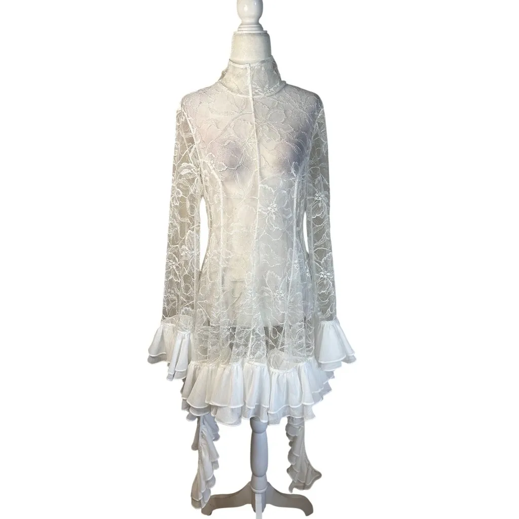 Alexis Aliya Dress in White Medium New Womens Lace Tiered Long Sleeve Mini - Image 4