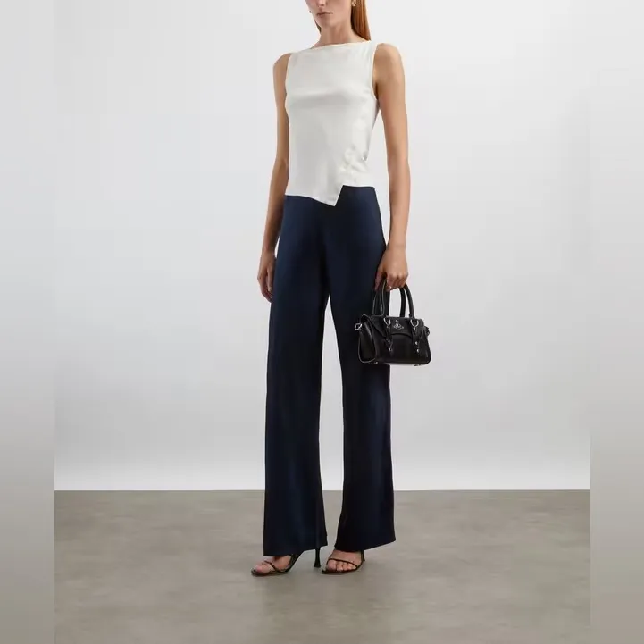 Reformation Gale Satin Mid Rise Bias Pant in Midnight XL - Image 7