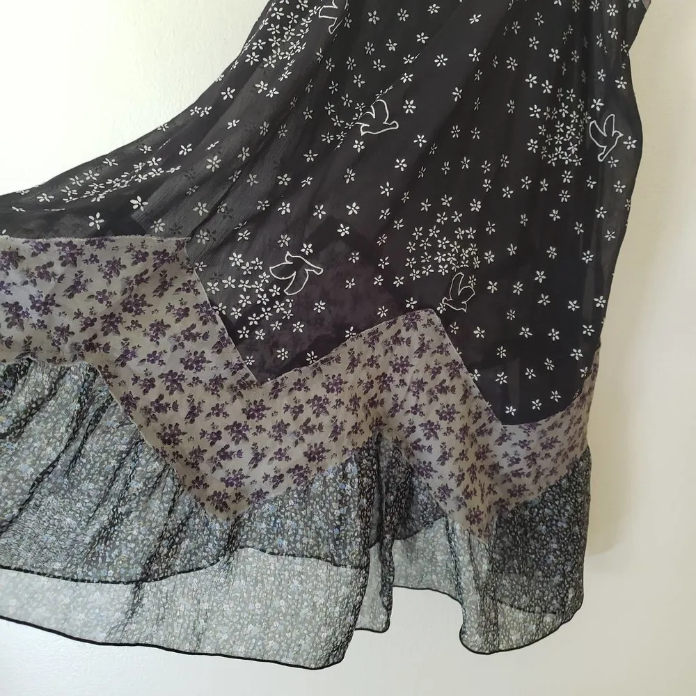 Free People Boho Flowy Tunic Tank Top Birds Floral Shells Embellishments XS - Image 4