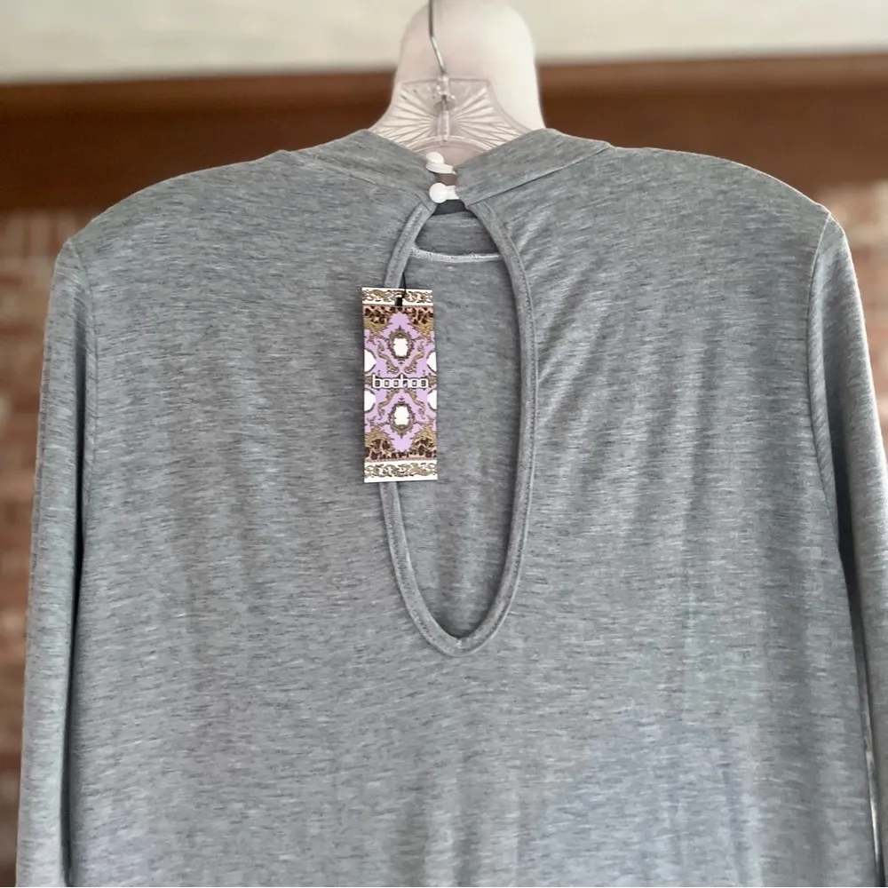 NWT Boohoo Jumpsuit Bodysuit Side Stripe Knit Grey Long Sleeve Mock Neck 14 Chic - Image 10