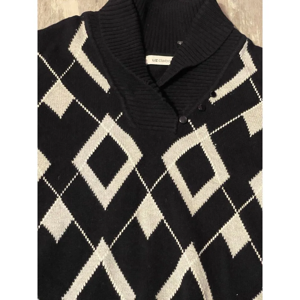 Liz Claiborne Sweater L Vintage Black‎ And White Diamond Design bag 7 - Image 2