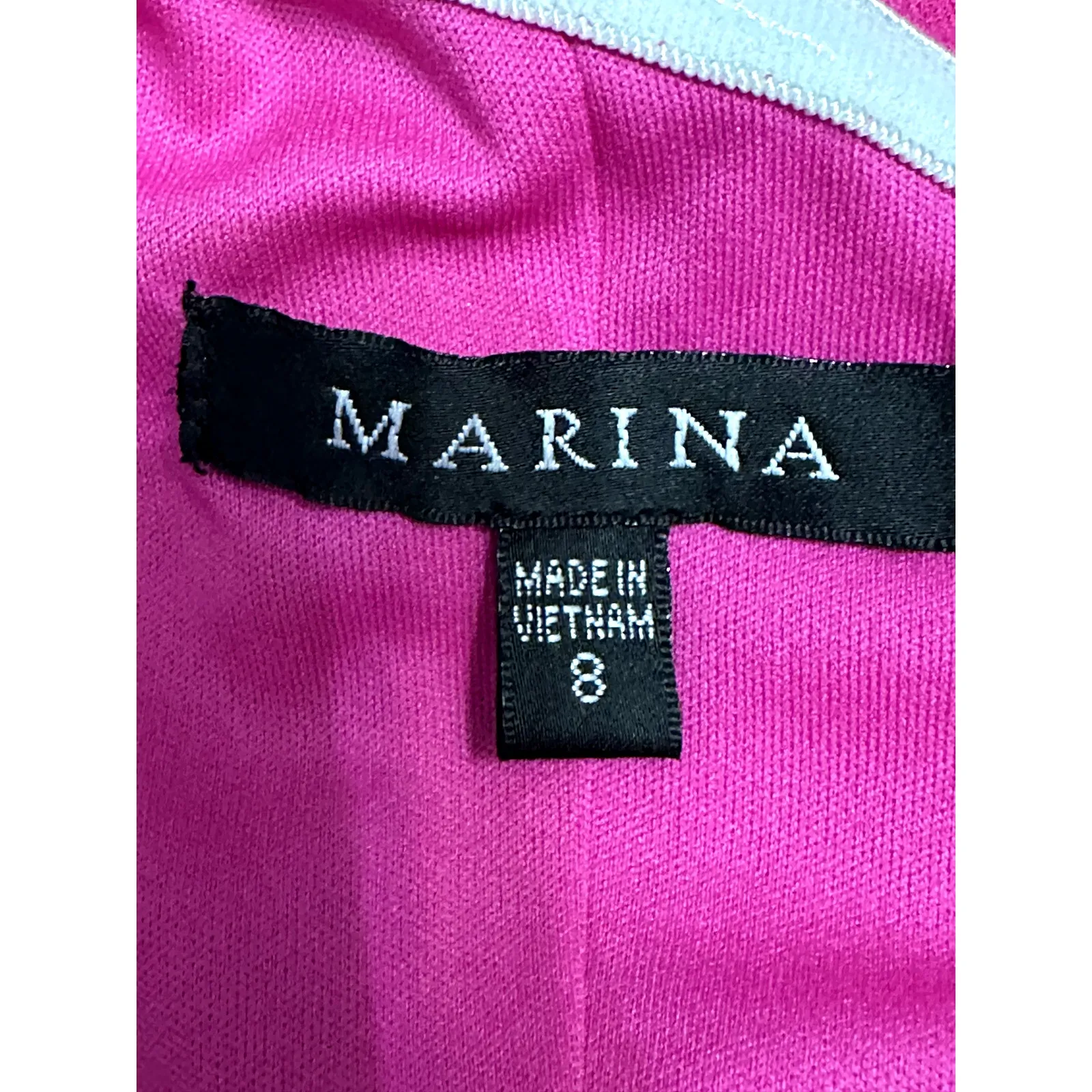 Marina Crepe Sheath Dress Asymmetric Neck Bow Shoulder Sleeveless Pink W 8 NWOT - Image 8