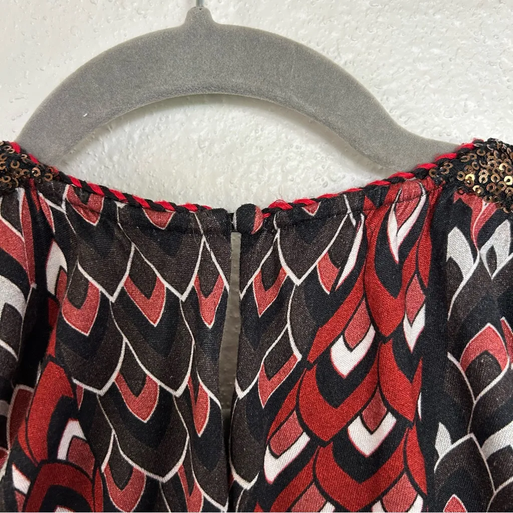 BL^NK London Anthropologie Black Red Sequin Shoulder Metallic Blouse S NWT - Image 7