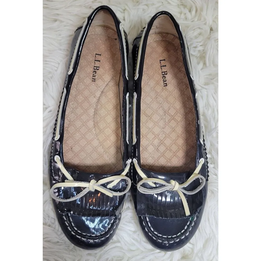 L.L.Bean Women's Boat Deck Shoes Blue Kiltie Tie Slip On Loafers Sz 8 - Image 2
