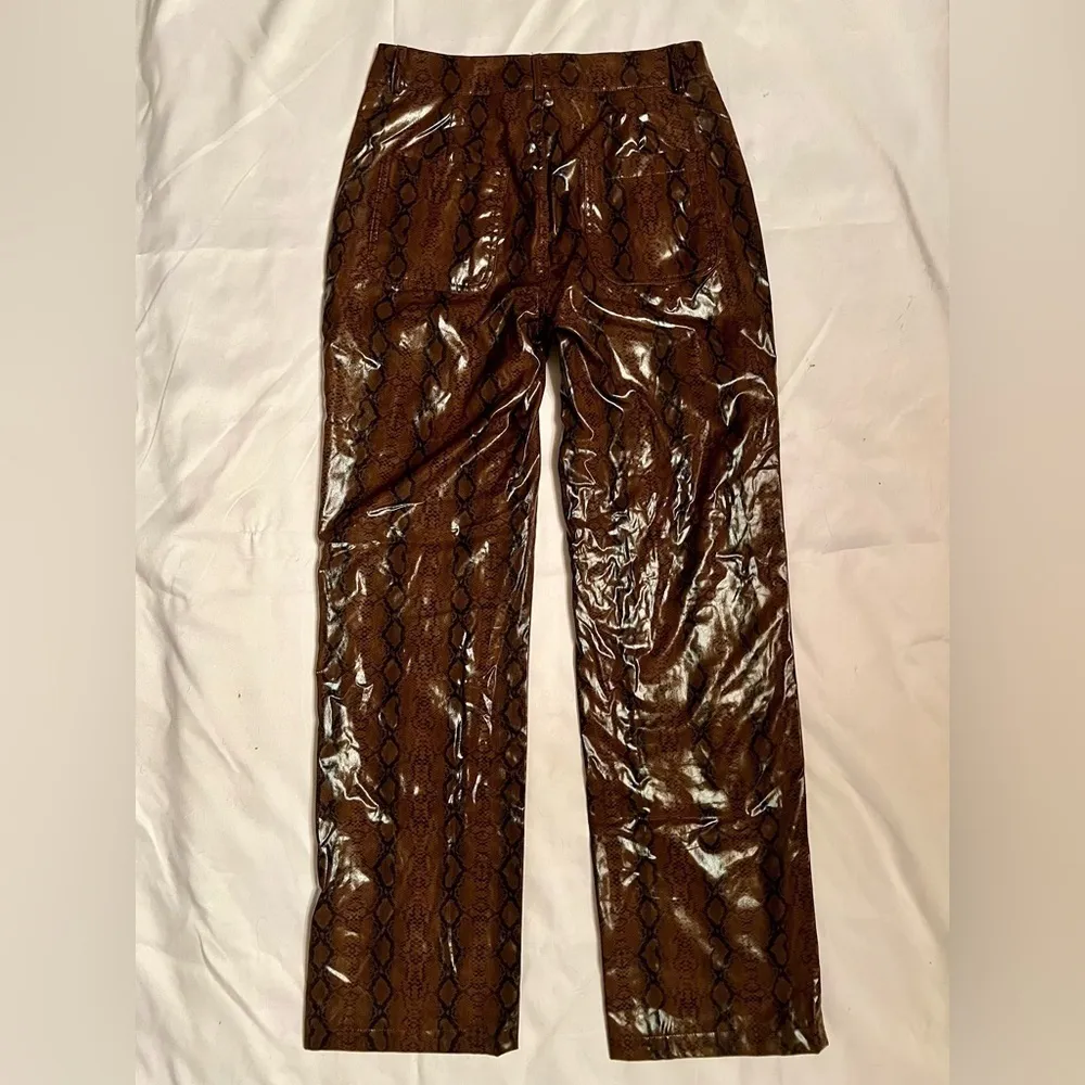 PrettyLittleThing Brown Faux Leather Snakeskin Straight Leg Pants 4 - Image 6