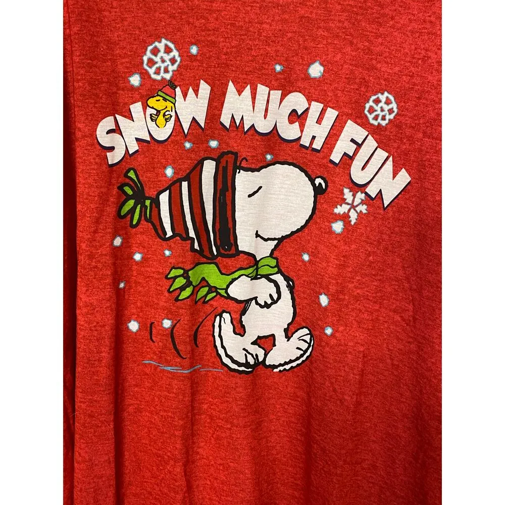 Peanuts Women's 1X Snoopy Winter Pajama Set Red Blue Christmas Gift Snowman New Black - Image 2